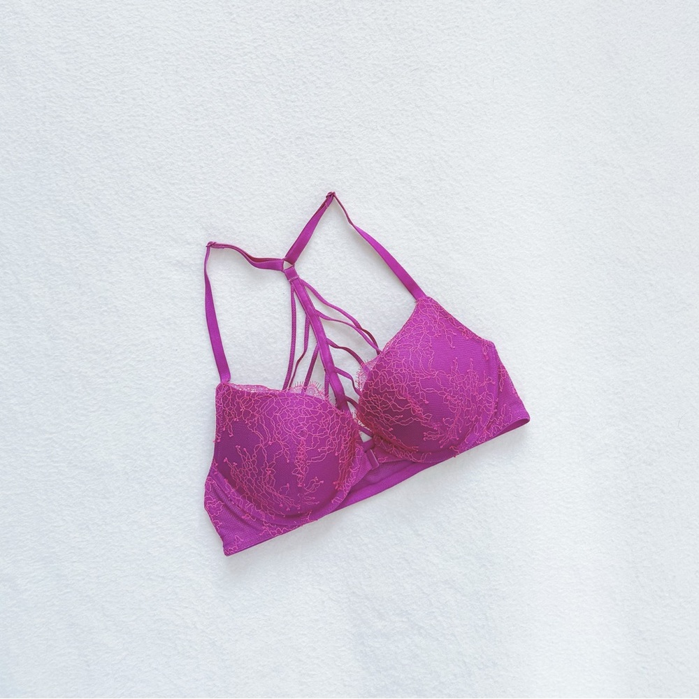 Victoria's Secret Very Sexy Magenta Floral Lace Front-Close Push-Up Bra 32B